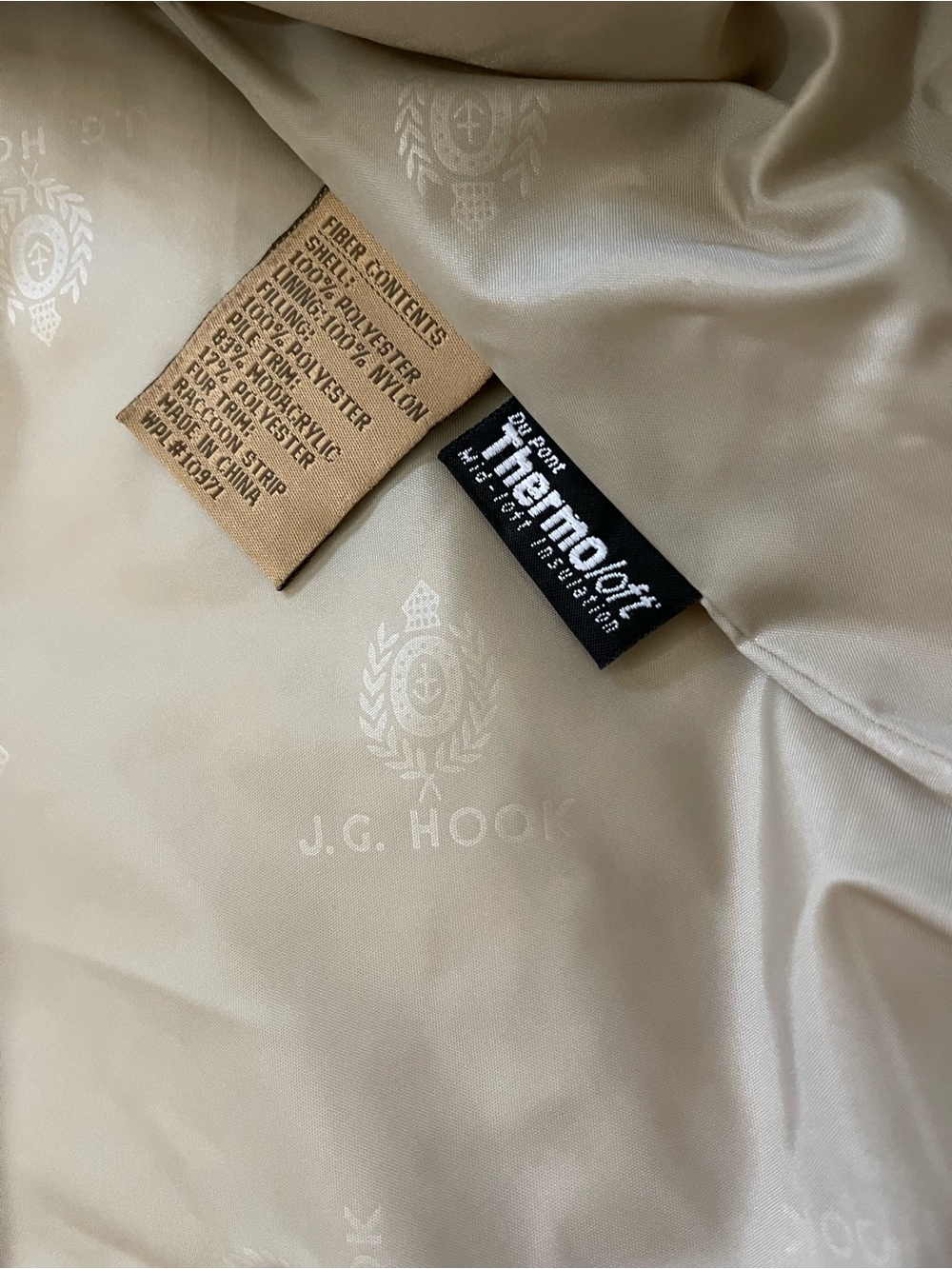 J.G. Hook Quilted Coat Womens Faux Fur Hood Beige Jacket Vintage Gold Hardware - Picture 8 of 10